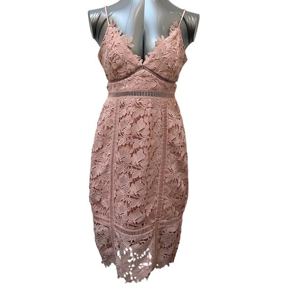 NWT Bardot Botanica Lace Cutout Midi Dress Women's Size Medium Light Pink - Picture 1 of 4
